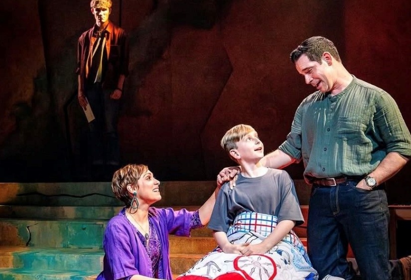 Tayt on stage with fellow cast members Dan Burton and Sophia Ragavelas